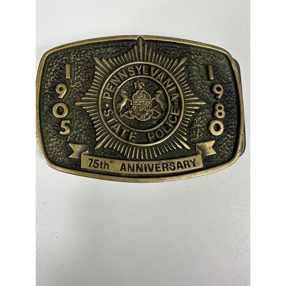 Pennsylvania Belt Buckle State Police 75th Anniversary 1908-1980 Solid Brass Vtg